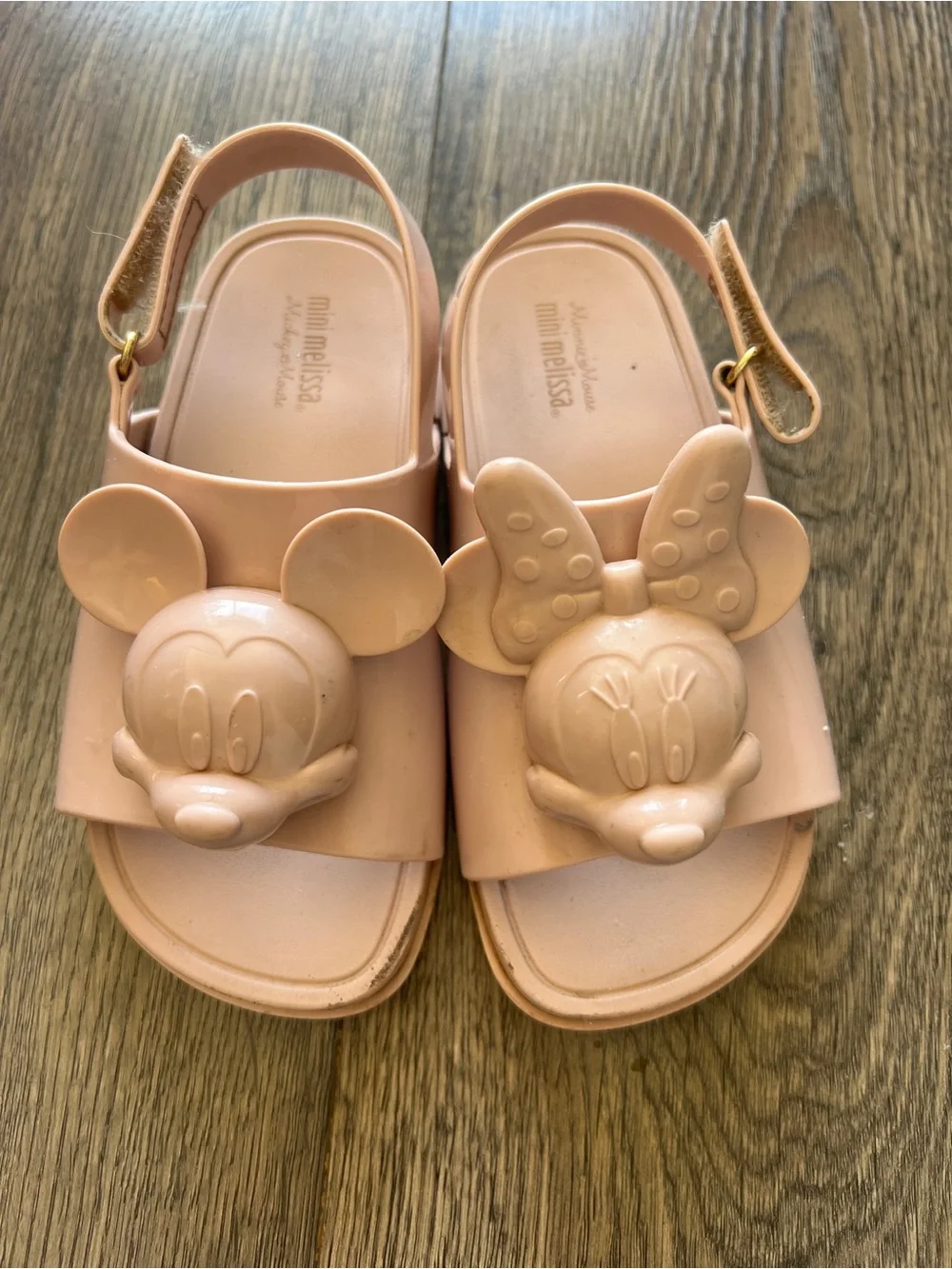 Mini Melissa Blush Pink Jelly Sandals with Mickey and Minnie Mouse
